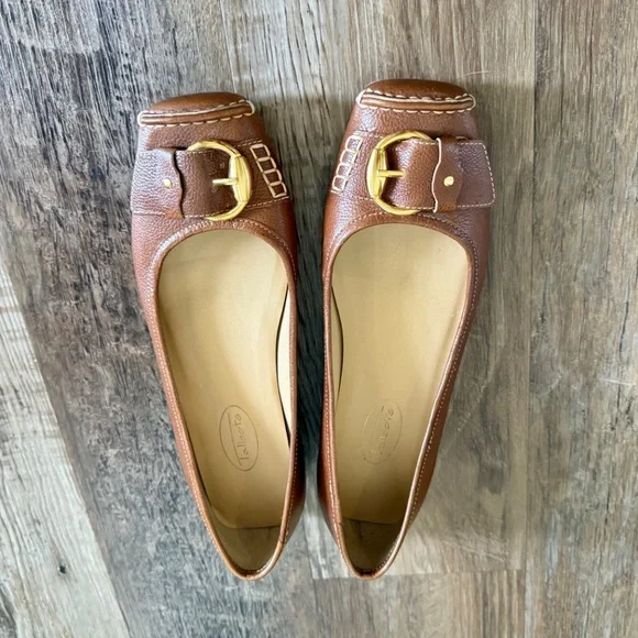 Talbots Brown Leather Buckle Ballet Loafers Sz 7 - Picture 2 of 5